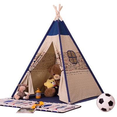 China Hot Selling Indian Two Pole Stripe Soft Comfortable Children Kids Play Tent House Indian Canvas Teepee Playhouse Kids Play Teepee Fringe Tent Router for sale