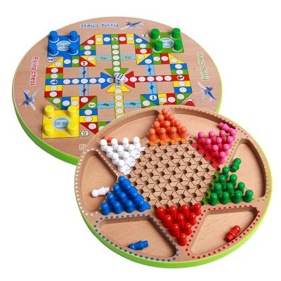 China SAFE Hot Selling Wooden Montessori Checkers and Flying Chess Develop Kids Hand-eye Coordination and Brain Training Toys for sale