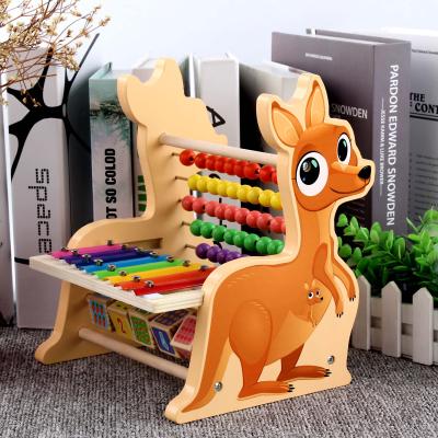 China Multi-Function Wooden Musical Instrument SAFE Children's Kick Hand Style Kangaroo Educational Computing Stretch Wooden Abacus Toys for sale