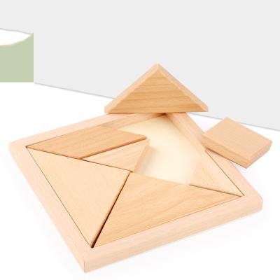 China 2021 SAFE New Type Wooden Geometric Blocks Puzzle Tangram Kids Intelligence Montessori Tangram Developing Toys for sale