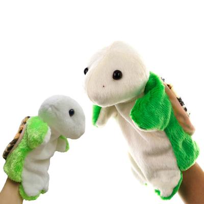 China Lightweight Cute Green Turtle Hand Puppet Cribs Stuffed Plush Doll Toys For Baby Telling Story Kids Soft Interactive Educational Plushies for sale