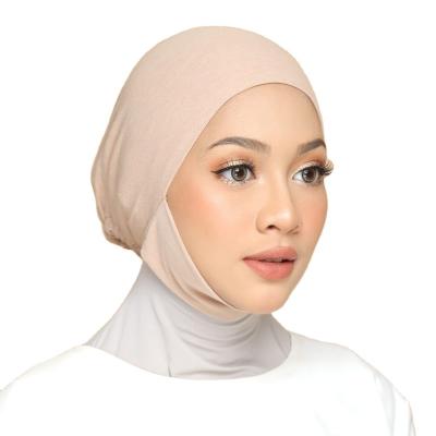 China Cotton Muslim Women Elastic Lace Up Scarf Underwear Soft Knitted Pleated Cotton Elastic Inner Hat Islamic Scarf for sale