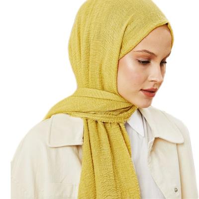 China 2021Muslim Cotton Scarf Tassel Shawl Viscous Cotton Pleated Scarf for sale