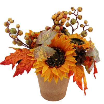 China Sunflowers Home Plastic Potted Harvest Plants Decoration 32Cm Table Artificial Flowers In Pots Table Home Decoration for sale