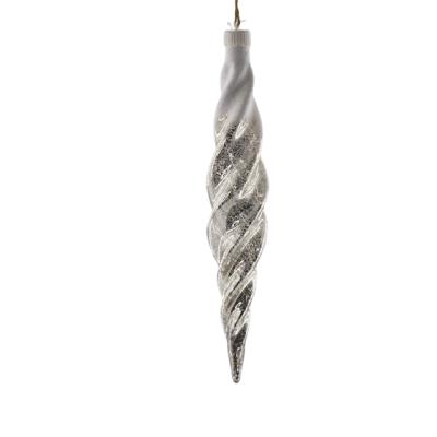 China Christmast Ornament Handcrafted Silver Plated Stripe Pointed Christmas Decor Glass Ice Hanging Ornament for sale