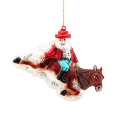 China Glass Blown Glass Santa Riding Horse Gifts Christmas Meadow Santa Claus Ornaments 2022 Tree Holiday Ornament Decoration for sale