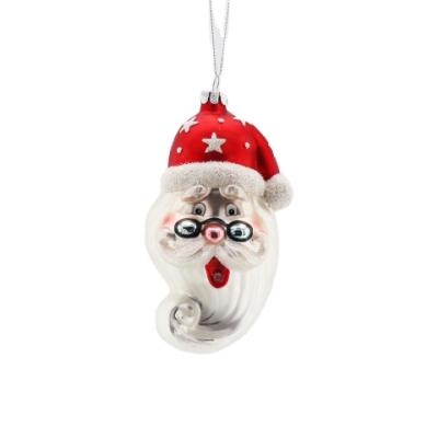 China Blown Glass Santa Claus Ornaments Customized Glass Santa Claus With Glasses For Christmas Tree Ornaments Themed Christmas Party Decorations for sale