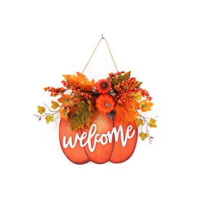 China China Wholesale Supplies Fall Wooden Garland Sign Thanksgiving Day Halloween Decor Autumn Harvest Pumpkin Door Hanger Sign Welcome for sale