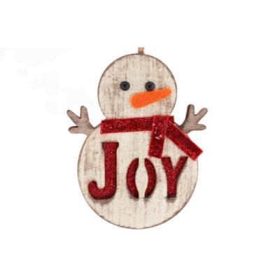 China Handmade Rustic Christamas Tree Decoration Christmas Snowman Sign With Joy Letter Sign Ornament For Christmas Party Wooden Decoration for sale