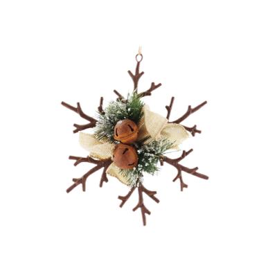 China Artificial Christamas Tree Decoration 2022 Snowflake With Ribbon Pine Needle Bell Ornament for sale