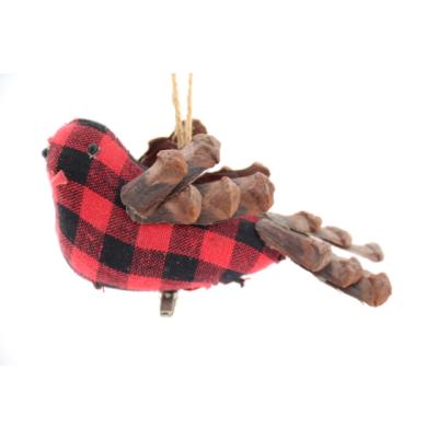 China Red Black Buffalo Plaid Moss Bird Christamas Tree Decorating Fabric Craft Animals Collectible Ornament for Christmas Decorations Tree Ornament for sale