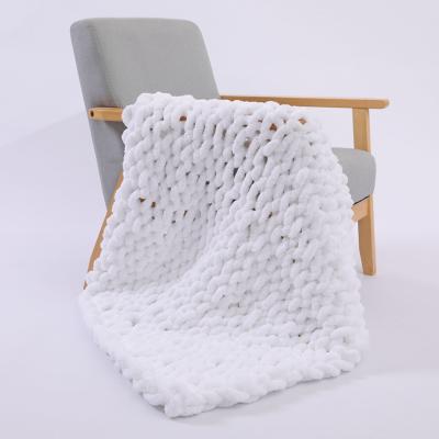 China Plain Pophorn Handmade Wool Blanket Decoration Folding Portable Air Conditioning Chenille Private Labeling Blanket for sale