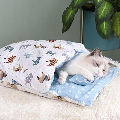 China Breathable Warm Outdoor Cartoon Pophorn Amazon Style 4 Season Sleeping Bag Cute Pet Moving Bed Cat Dog Optional Cotton Comfort for sale