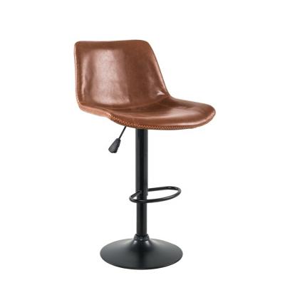 China Eco-Friendly Adjustable Modern Base Brown Leather Bar Stool Chair With Back for sale