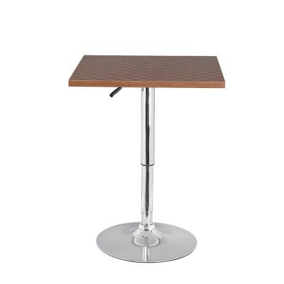 China Environment Friendly Drinking Bar Furniture Chrome Steel Base Adjustable Height Wooden Bar Table for sale