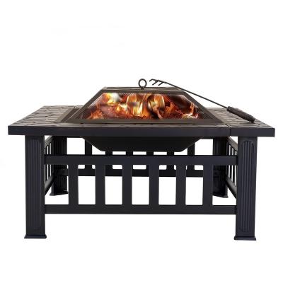 China Burning Fire Stocked Pit Table Outdoor Wood 32 Inch Metal Square Backyard Patio Firepit Table for Warmth/BBQ or Cooler for sale