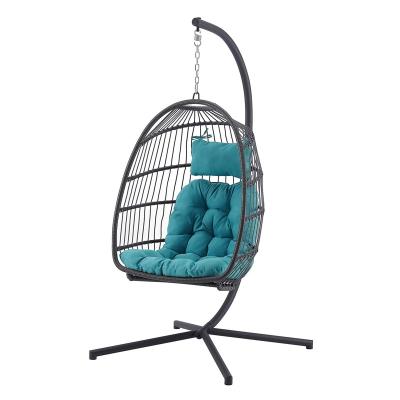 China Sturdy High Quality Rattan Egg Swing Hanging Single Outdoor Chairs Swing Chair Patio Swings With Cushion for sale