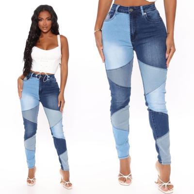 China 2021 New Ladies Breathable Denim Pencil Pants Autumn Women Skinny Patchwork Jeans for sale