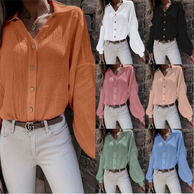 China Elegant Casual V-Neckline Autumn Women Office Breathable Ladies Shirts Puff Sleeve Blouse New Arrival for sale