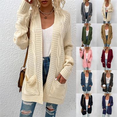 China 2021 New Pocket Solid Color Ladies Sweaters Ladies Winter Home Breathable Warm Cardigan for sale