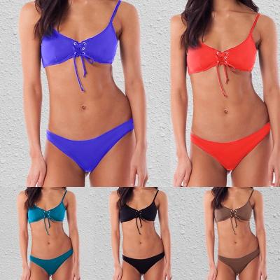 China Anti-UV new style swimsuit pure color bikini pull together sexy women's swimsuit European and American bikini for sale