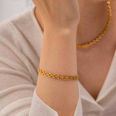 China Europe and America Wholesale Gold Link Chain Jewelry Chunky Chain Stainless Steel Jewelry Set Necklace Bracelet Jewelry Set for Women for sale