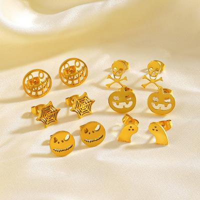 China TRENDY Hot Selling New Halloween Stainless Steel Earrings for Women's Holiday Parties Popular Pumpkin Skull Ghost Earrings for sale