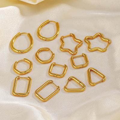 China TRENDY High End PVD 18K Gold Plated Simple Smooth Heart Rectangle Triangle Square Huggie Earrings Stainless Steel Jewelry Wholesale for sale