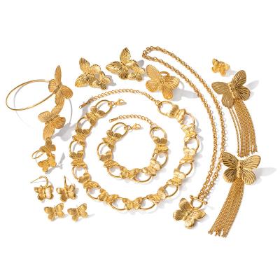 China TRENDY Retro Gold Butterfly Set Series Medieval Bracelet Ring Necklace Stainless Steel Jewelry Set for Women for sale