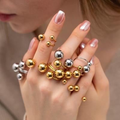 China TRENDY Luxury 18K Real Gold Plated Geometric Ring Waterproof Stainless Steel Round Ball Rings for Women Gift for sale