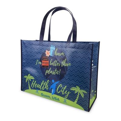 China BSCI Handled Printing Custom Promotional Cartoon Polypropylene R-pet Shopping Bag With Couloured Logo for sale