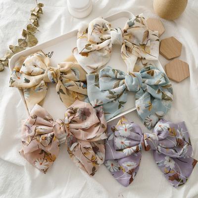 China Deco Girls Triple layer chiffon Hair Grips Sweet Hair Accessories Large Bow Hairpin Floral Hair Clips For Women for sale