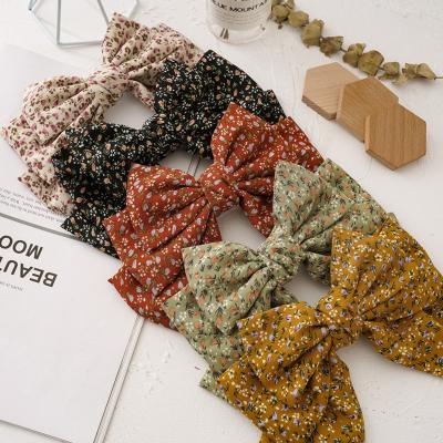 China Deco Retro Floral Bow Hair Clip Sweet Spring Clip Hair Accessories Big Bow Barrette Bow Hairpin For Women for sale