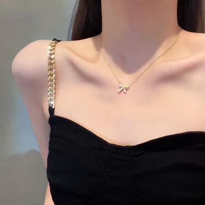 China TRENDY Zirconia Sexy Bowknot Titanium Necklace Women Personalize Premium Collarbone Chain Women's Accessories for sale