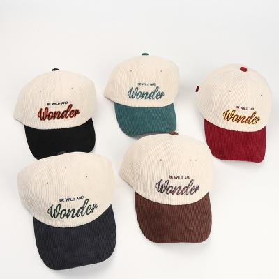 China 54-59cm Couple Corduroy Spell Color Baseball Cap Autumn And Winter New Letter Embroidery Splicing Duck Tongue Hat Hundred Match Cap for sale