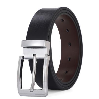 China Business OEM Factory Wholesale Double Layer Genuine Cowhide Durable Leather Belts Pin Buckle for Business Men Belt for sale