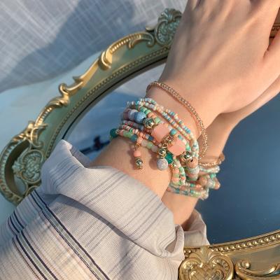 China Fashion charm Popular Ethnic style New Ladies Bracelets Classic Good-looking 8 Bars Set Square Beads Turquoise Stretch Beads Ladies Party Daily Bracelets for sale