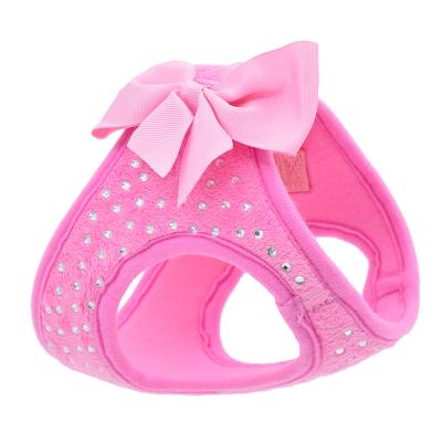 China RTS Padded Pet Harness No Pull Dog Harness Bling Velvet With Crystal Heated Bow Link Dog Harness for sale