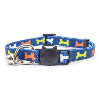 China DETACHED RTS Blue Color With Nylon Strap Quick Release Bone Printed Cat Collar Safe Buckle for sale