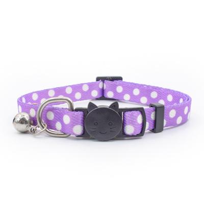 China RTS DETACHED Purple Dotted Printed Safe Buckle Nylon Strap Adjustable Cat Collar Quick Release Bells for sale