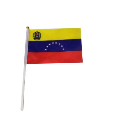 China Low Price 14X21cm Polyester Venezuela Hand Hanging Single Sided Flag With Pole for sale