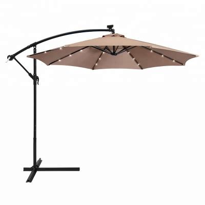 China Around 10FT Solar Powered System Hanging Patio Led Umbrella Light Market Umbrella 3M for sale