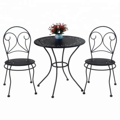 China Outdoor Home and Garden Furniture 3 Piece Cast Iron Bistros Set Metal Frame Chair Table for sale