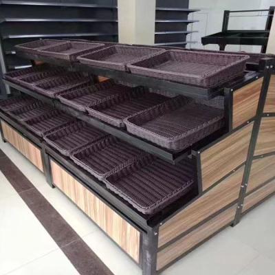 China Best Customized Supermarket Steel-Wood Fruit Vegetable Display Stand Single Sided Customized Selling Rack for sale