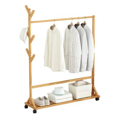 China Retail Wooden Coat Hangers (Others) Living Room Cloth Hanger Rack Simple Modern Multifunctional Wooden Adjustable Clothing Stand for sale