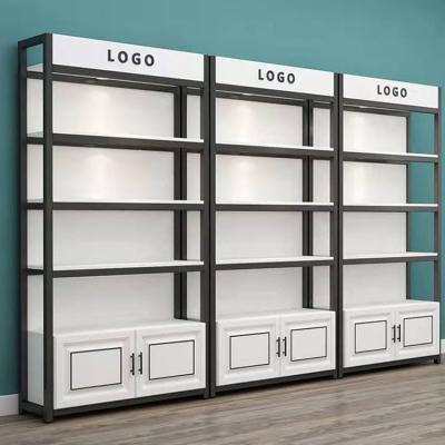 China Store design double-sided wall shelf makeup storage cabinet, store furniture cosmetic display and showcase for sale