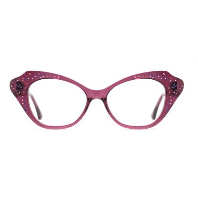 China 2022 Fashion New Arrival Custom Logo Luxury Design Women Rhinestone Diamond Cat Eye Acetate Optical Frame Glasses for sale