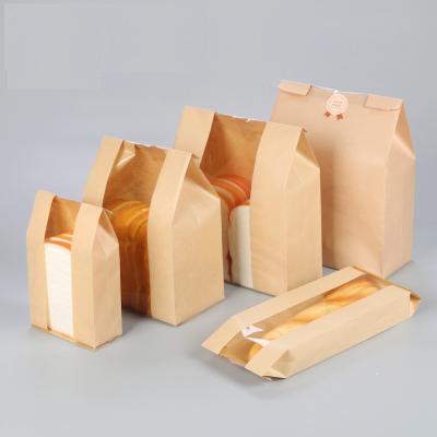 China Customized logo size cheap price good quality oilproof kraft paper bread roll bags resealable with window for sale