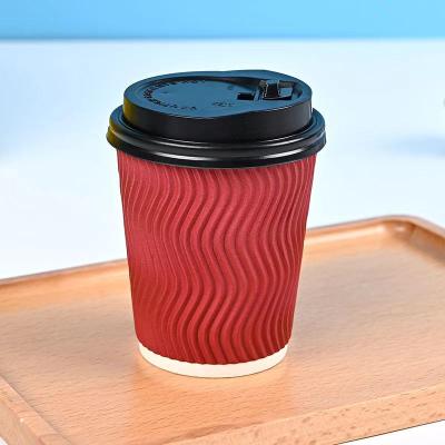 China Customized Logo Printed Recyclable Ripple Wall Coffee Hot Disposable Paper Cup with lid12oz 500 pcs pack for sale