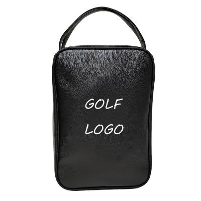 China 2021 Durable Black OEM Good Quality PU Leather /waterproof/soft Backing Customize Embroidery Exclusive Logo For Golf Sport Golf Shoe Bag for sale